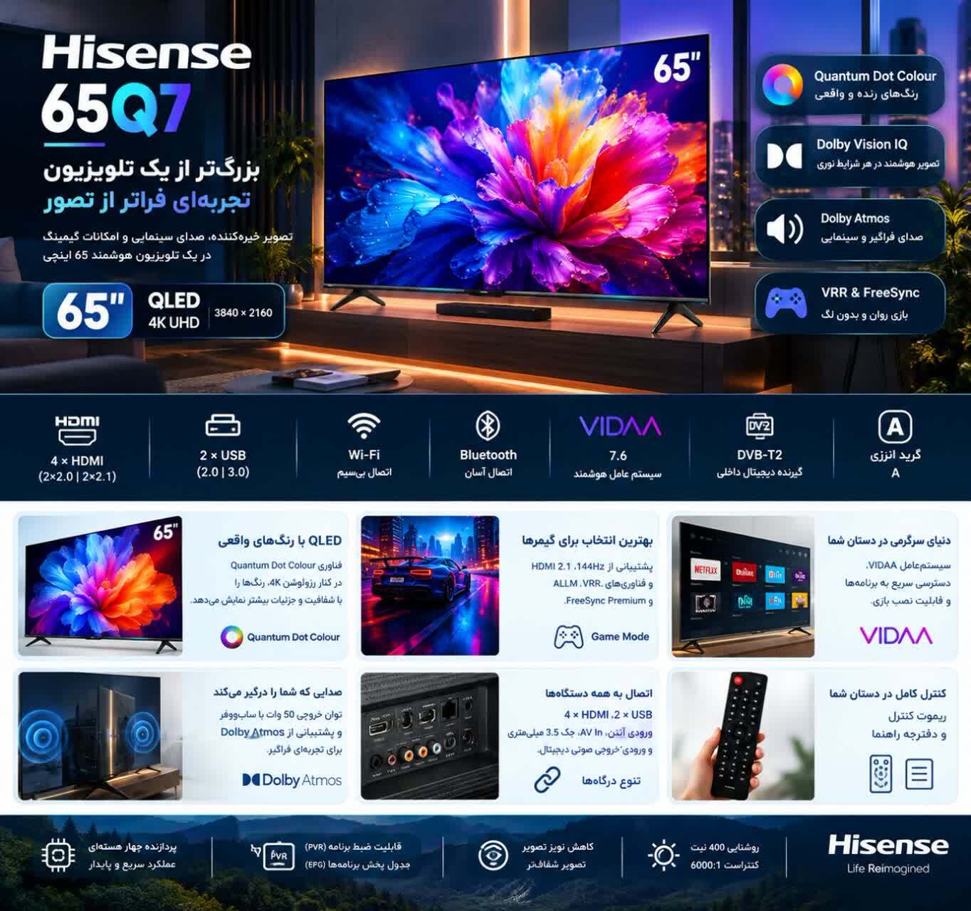  تلویزیون هایسنس 65اینچ مدل Q7FSHICHD-تی اف کالا 